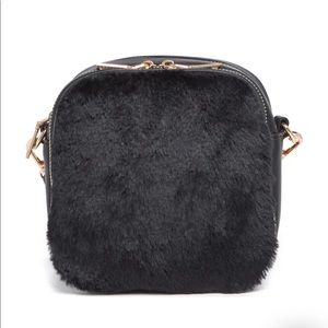 NWT Urban Expressions black faux fur crossbody bag